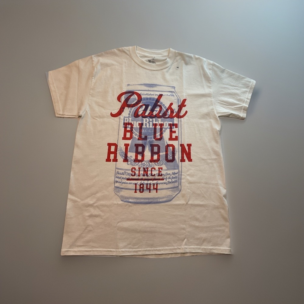 Pabst‎ Blue Ribbon short-sleeve crew neck White t-shirt - Medium Men's